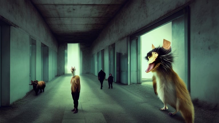created in openart.ai, using prompt "hallucinations of animals, people, buildings"